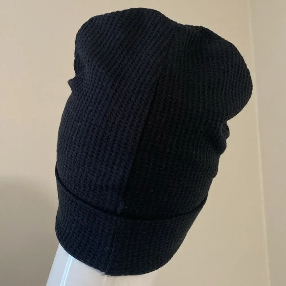 NWOT Wesc Black Thermal Waffle Knit Unisex Beanie Logo Hat Size L/XL